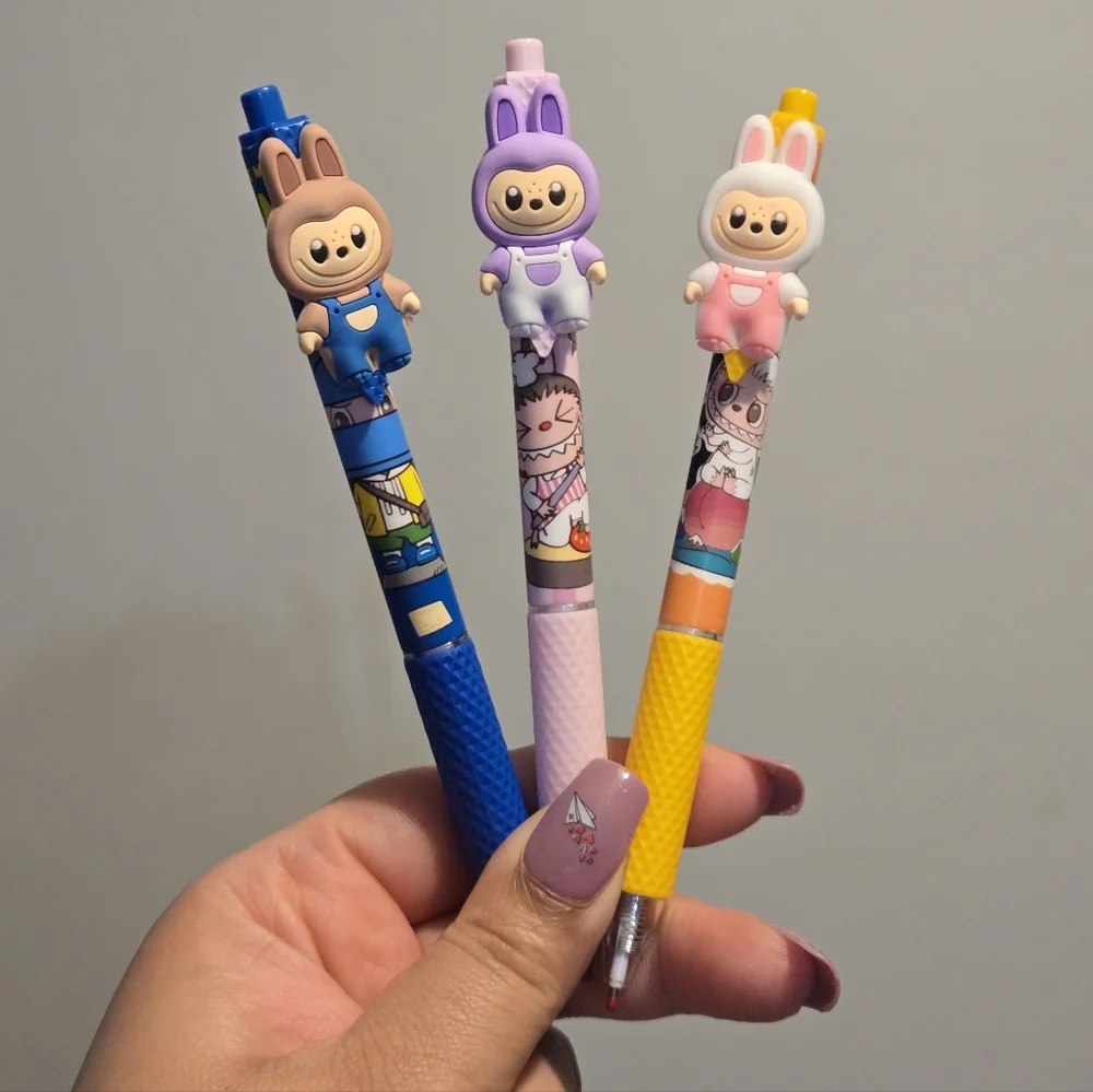 3 Cute Labubu Pens - Blue, Purple, Pink